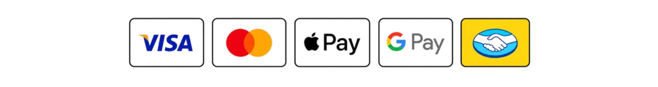 Medios de pago aceptados: Visa, Mastercard, Apple Pay, Google Pay, Mercado Pago